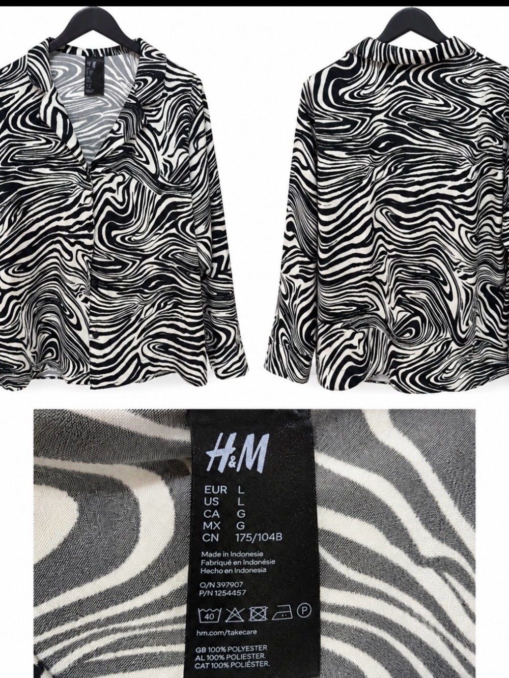 H&M Men’s Black & White Swirl Print Button-Front Cardigan